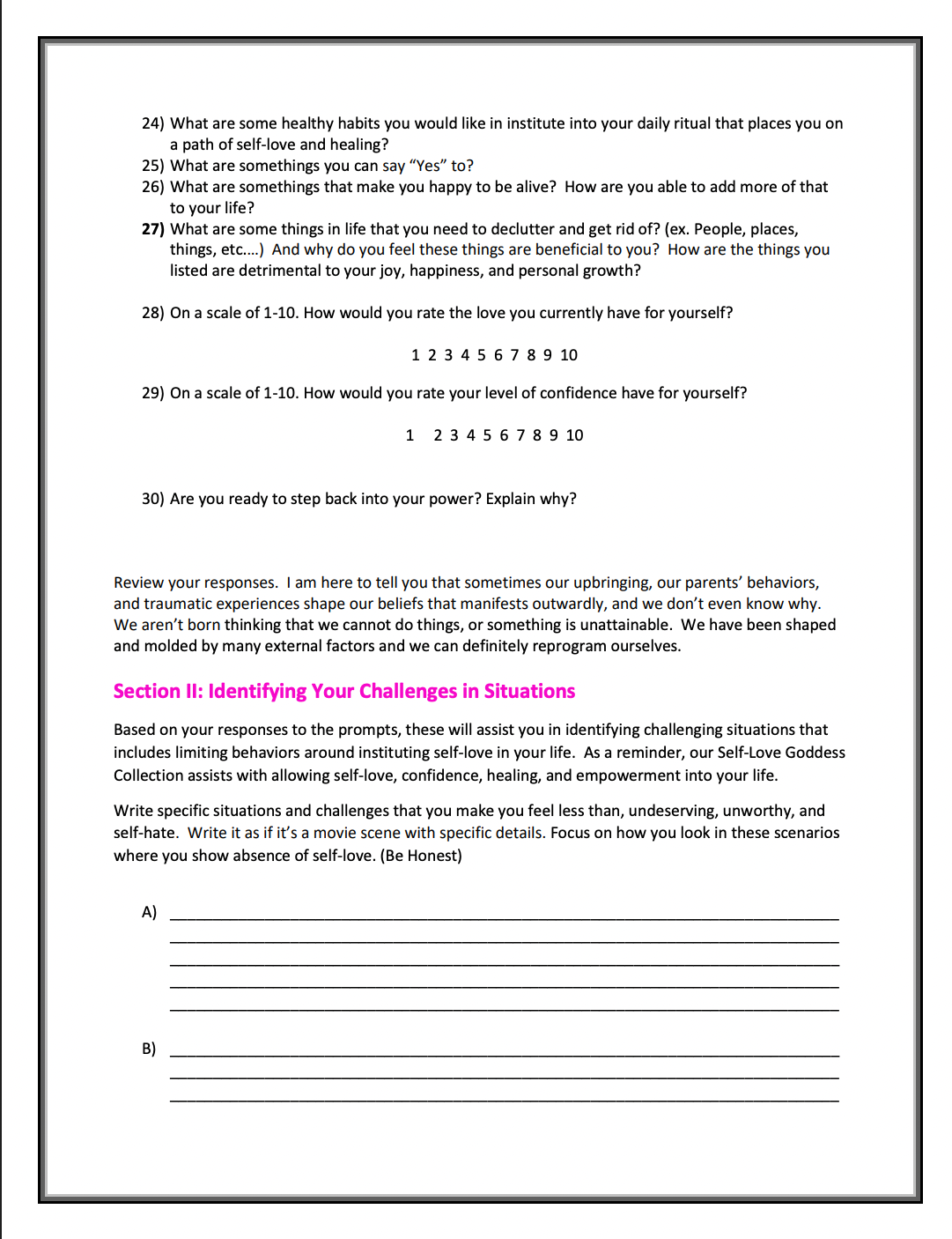Self-Love Goddess Spiritual Mini Workbook Guide PDF (Downloadable)
