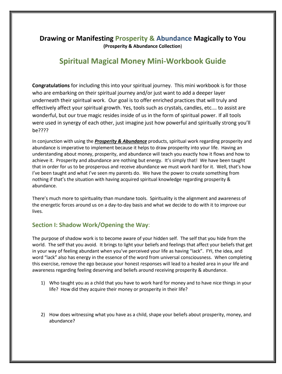 Drawing or Manifesting Prosperity & Abundance Magically to You  Mini-Workbook PDF (Downloable)