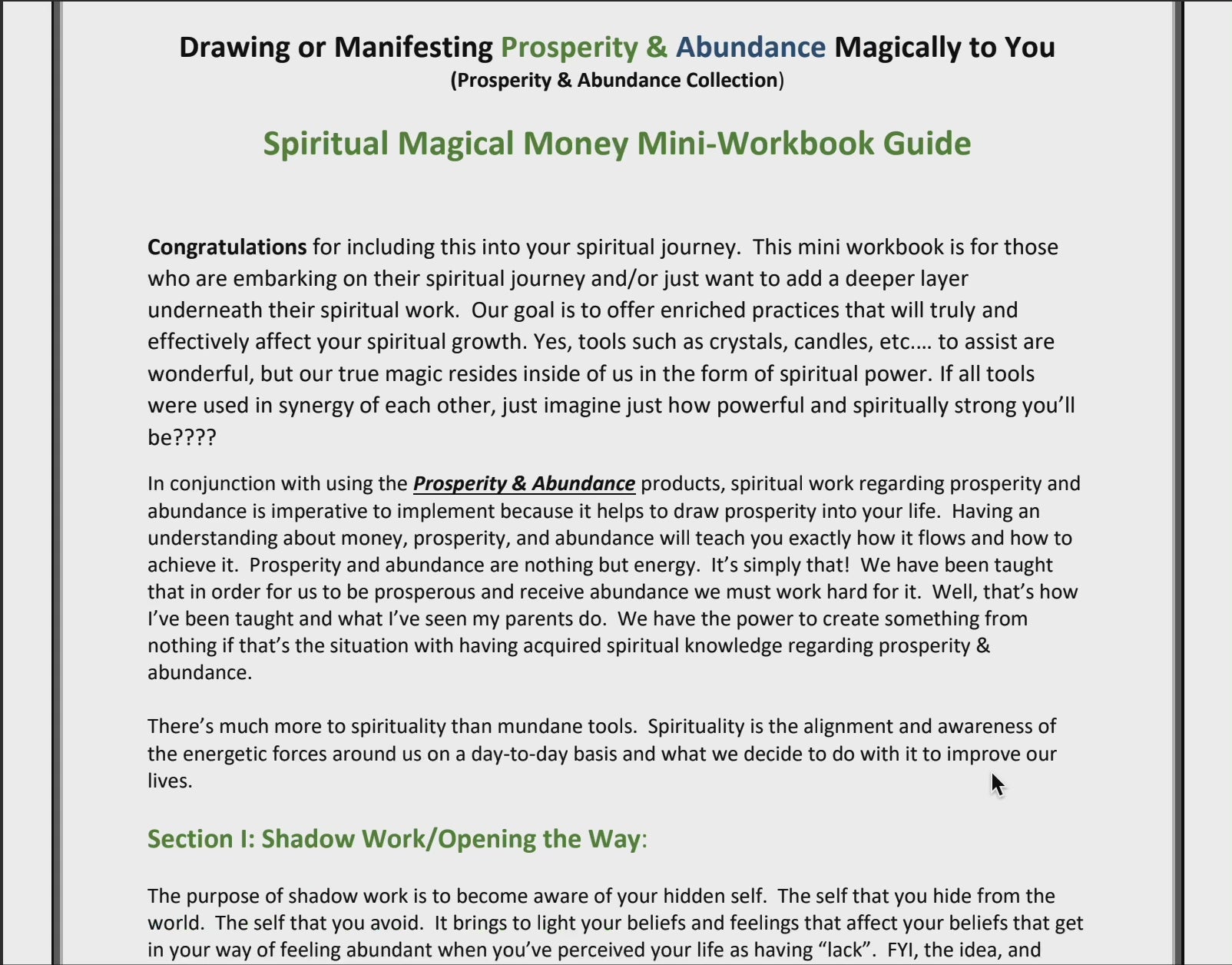 Drawing or Manifesting Prosperity & Abundance Magically to You  Mini-Workbook PDF (Downloable)