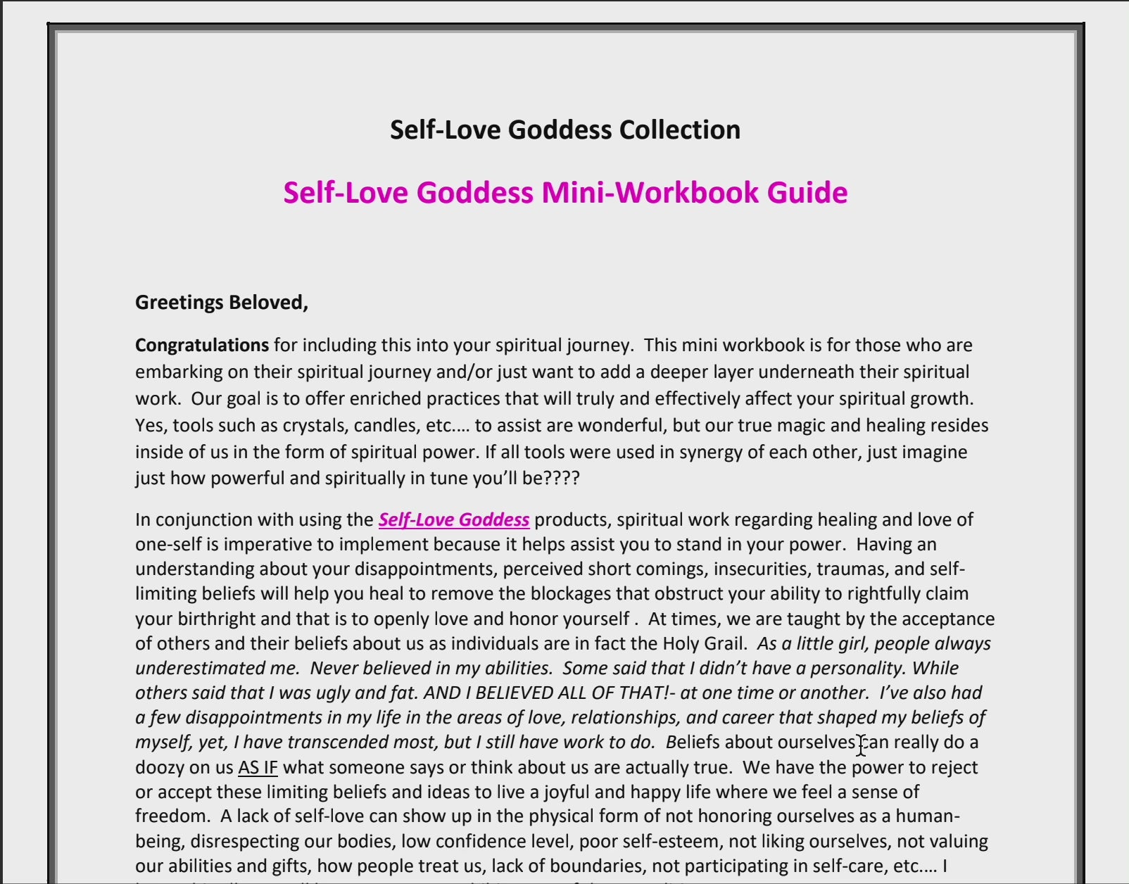 Self-Love Goddess Spiritual Mini Workbook Guide PDF (Downloadable)